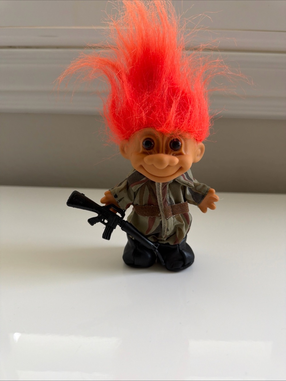 Vintage Russ Troll Soldier Army Camo Military Gun Orange Hair
